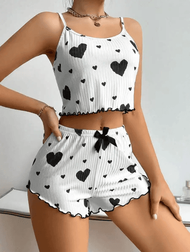Black hearted satin nightwear 
